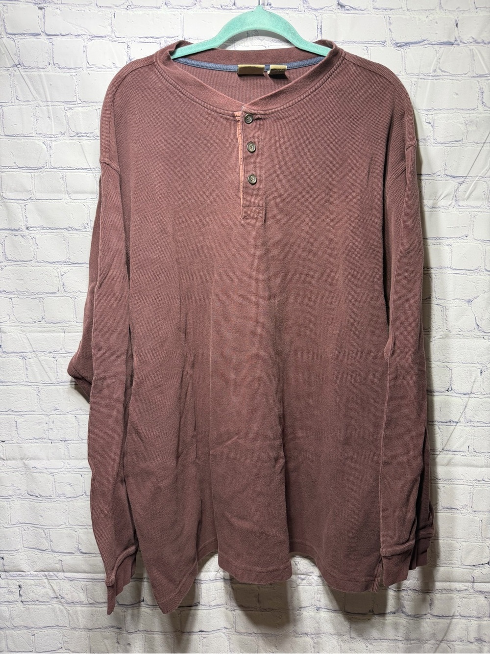 L.L.Bean Mens Long Sleeve Thermal Henley Red Brown Sz XXL-Tall Casual Outdoor